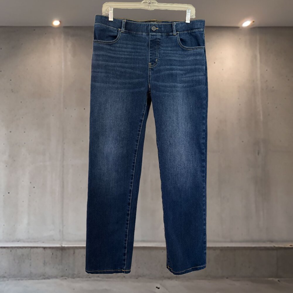 Betabrand Yoga Denim Straight-Leg 7-Pocket Pull-On Jeans Dark Vintage Size L